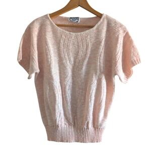 Vintage Kenneth Too Peach Marl Knit Short Sleeve Sweater Made in USA Size M